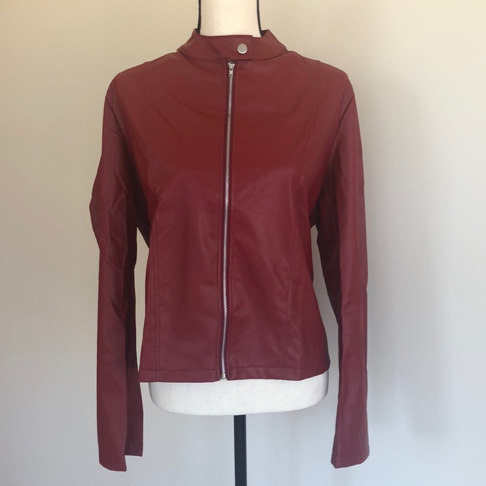 Burgundy Vegan Leather Moto Jacket, NWOT